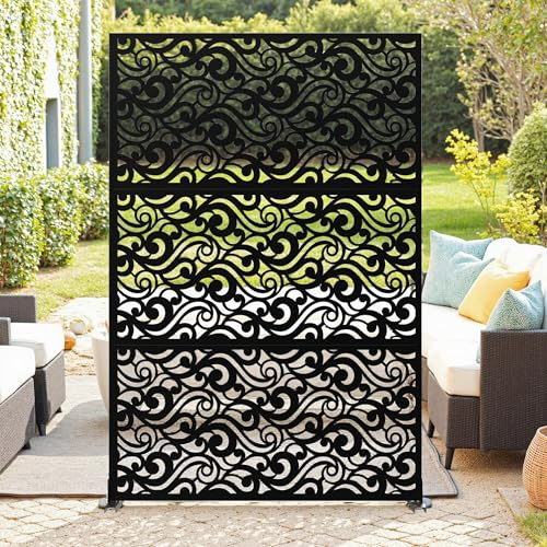 Towallmark Sichtschutz aus Metall freistehend, 119 x 183 cm, Dekorative Sichtschutzwand für Garten, Balkon & Terrasse, auch als Raumteiler für Innenbereich, Schwarz
