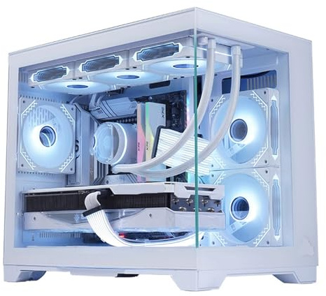 Kompatibel mit WJCOOLMAN – Lonely Warrior Full-View-PC-Gehäuse, Seaview-Design, 360-Wasserkühlung und M-ATX-Motherboard-Unterstützung(White)
