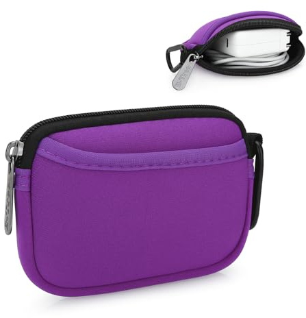 JINSI Mini Pouch Case Small Accessories Storage Organizer Tech Bag (Purple) | Travel Gadget Bag for USB Cable Drive SD Card Charger Power Adapter Keys Keychain, Coin Purse Wallet Zipper Pocket with Hook