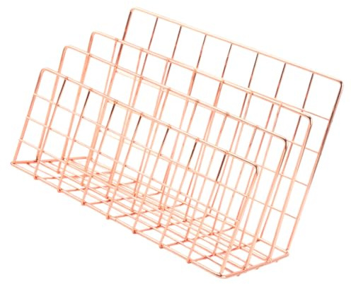 SUPVOX Organiseur de Bureau en Métal Rose Gold à 3 Compartiments, Grand Support de Livres, Porte-Documents et Présentoir pour Dossiers, Rangement Pratique pour Bureau à Domicile,