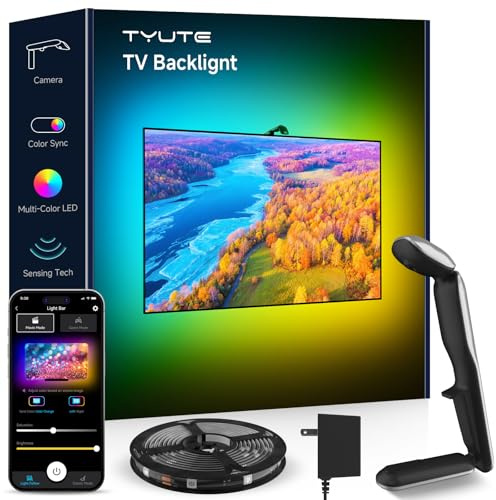 Tyute TV Backlight with Camera Sync to 45-65 Inch TVs & PC Monitors | LED Lights with Sensor Change with TV, Zero-delay Color Sync, Game and Music Sync, Smart App Control, 13.7FT