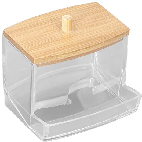 OEBUAFI Boîte de Rangement pour Cotons-tiges, Support Q-tip, Organisateur en Bambou avec Couvercle pour Outils de Maquillage, Bijoux, Tampons de Coton, Serviettes Hygiéniques