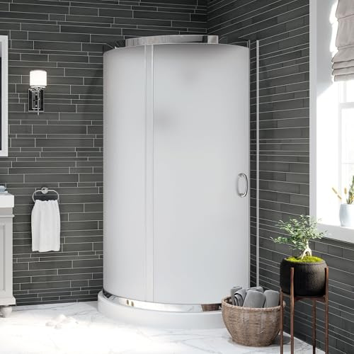 Miseno MSD3678KIT Breeze 40 in. L x 40 in. W x 77 in. H Round Corner Shower Kit with Sliding Door, Acrylic Wall and Shower Base Pan - Chrome/Frosted