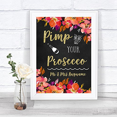 Pink Coral Orange & Purple Pimp Your Prosecco Personalised Wedding Sign Print