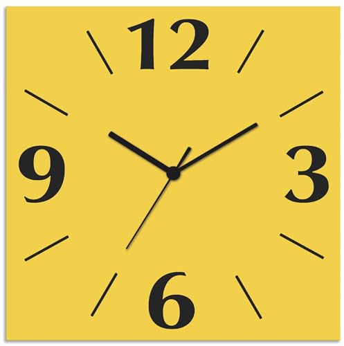 ARTLAND Wanddeko Wanduhr ohne Tickgeräusche Alu Quarzuhr 30x30 cm Quadratisch Lautlos 4 Ziffern Farbig Schlichtes Design Gelb S7KB