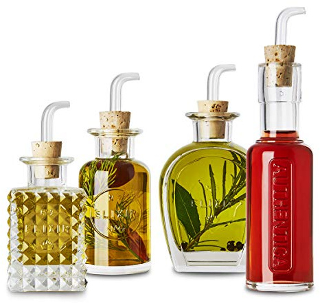 Luigi Bormioli - Elixir Eco-conscious Condiment Set - Oil and Vinegar, Recyclable Glass Bottles, Set of 4, 3 x 100ml, 1 x 125ml