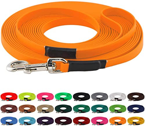 LENNIE BioThane Schleppleine, 19mm, Hunde ab 35kg, 2m lang, mit Handschlaufe, Pastell-Orange, genäht