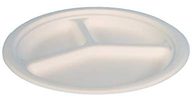Pro DP 500 Bio Bagasse Menüteller Einwegteller Grillteller Imbissteller 3-geteilt Ø26cm weiß holzfreie Chinet Alternative
