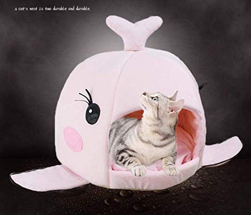 BADASS SHARKS Wal-Motive Hundehütte Hundebett Hundekörbchen Katzenbett mit Kissen Hundehaus Haustier Schlafsack für drinnen Waschbar Haus & Sofa 42cm (Wal Rosa L)