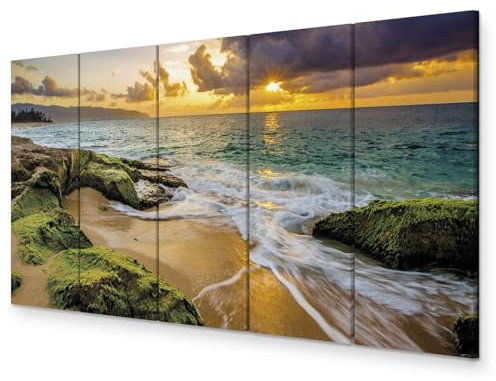 murando - Wandbilder XXL Meer 225x90 cm 5 Teilig Wand Deko Leinwand Bilder Groß Wanddeko Wohnzimmer Schlafzimmer Kunstdrucke - Natur Ausblick auf den Strand Meereslandschaft c-B-0462-b-m