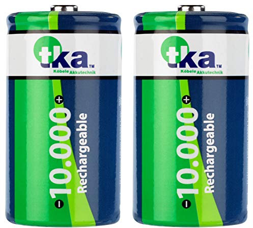 tka Köbele Akkutechnik Akku Mono: 2er-Set NiMH-Akkus Typ D/Monozelle, 10.000 mAh (großer Akku, NiMH Akku Monozelle Typ D)