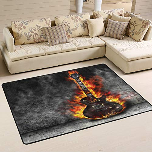 Mnsruu Music Burning Guitar Area Rug Rugs for Living Room Bedroom 91cm x 61cm(3 x 2 feet)