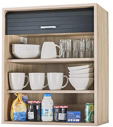 SIMMOB Küchenschrank Oberschrank Hängeschrank mit Rolladentür, Jalousienschrank, anthrazit und Eichendekor, 60x35x72 cm BTH