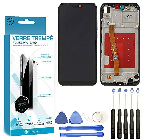 Visiodirect® Ecran Complet: Vitre Tactile + Ecran LCD sur châssis Compatible avec Huawei P20 Lite Taille 5.84 Bleu + Film Protecteur Verre trempé + Kit Outils Offert