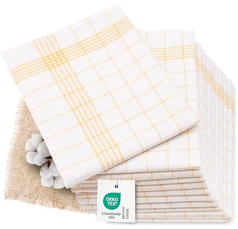 ZOLLNER 12er Set Geschirrtücher Halbleinen in 60x80 cm - super saugstarke und fusselfreie Küchentücher – waschbar bis 95°C – in gelb weiß kariert - Gastronomiequalität - Oeko Tex® Zertifiziert