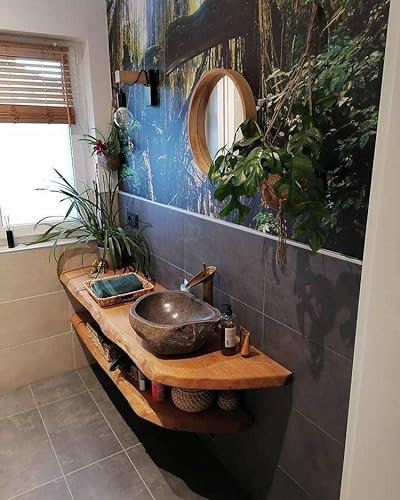 Waschtischplatte Eiche massiv Baumkante geölt Holz Aufsatzwaschtisch (180 x 50 cm)