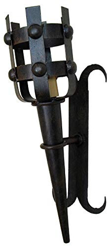 Rustiluz Applique torche en fer forgé médiéval artisanal.