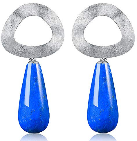 ✦ Geschenke für Frauen ✦Springlight Statement Ohrringe Silber 925 Orientalische Ohrringe Ungleichmäßig Geometrische Figur Ohrringe Natürlicher Edelstein Schmuck Damen.(Silver-Blue)