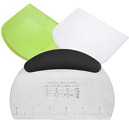 Dough Scraper Cutter, Multifunctional with Measuring Scale Knife Dough Scraper Cutter, with 2 Pcs Plastic Dough Scraper Cutter for Bread Pizza Cake Dough Baking (Black)