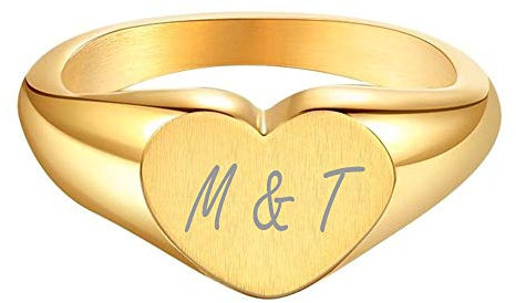 18 Karat Gold gefüllter Edelstahl Zarter Oval/Herz Siegelring für Frauen Mädchen Stapelbar Chunky Layering Ring Band Pinky Ring Stilvoller Ring für Frauen, Sonderanfertigung, Größe,size 52 (16.6)