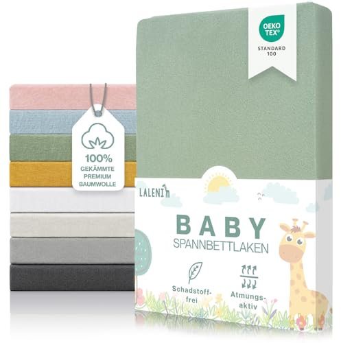 Laleni Premium Spannbettlaken 50x89 cm für Baby 2er Set | Oeko-TEX zertifiziertes Spannbettlaken Beistellbett | Stubenwagen Bezug 100% Baumwolle | Baby Spannbettlaken | Baby Bettwäsche in Grün
