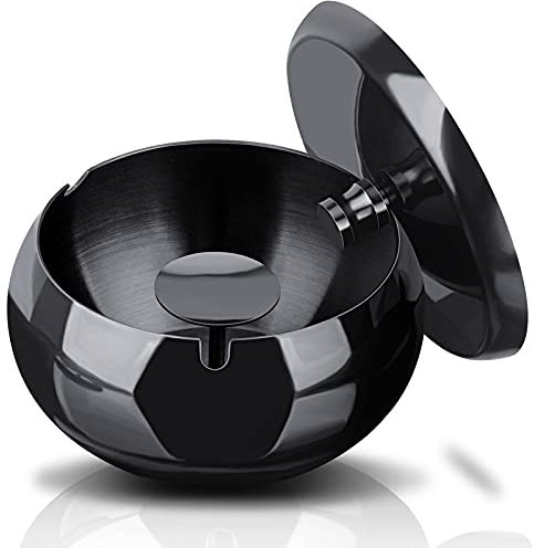 OHFLY Aschenbecher Outdoor mit Deckel, Edelstahl Home Aschenbecher Set für Zigaretten, Cooler Aschenbecher für Außen und Innen, X-Large Schwarz