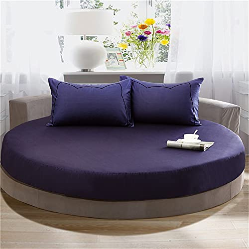 Treer Spannbetttuch Baumwolle Runde Spannbettlaken, Weiche Atmungsaktivem Einfarbige Bedding Hotel Spannbetttuch für Rundbett, Elastische Tiefe Tasche, Große Größen (Dunkelviolett,220x220+25cm)