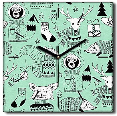 Coloray Uhr auf Leinwand - Schwarze Hände - Dekoration 30x30cm Lautlos Nicht Tickend Wohnzimmer Schlafzimmer Wandgemälde Moderne Kunst Wandkunst - Skandinavien Zoo Tier.