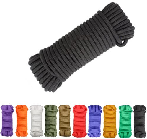 Avtytsda Nylon Rope Flag Pole Polypropylene Clothes Line Camping Utility Good for Tie Pull Swing Climb Knot All Purpose Flagline Rope 8mm x 20m (Black)