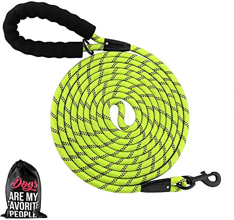 Plutus Pet Long Rope Dog Lead - Comfortable Padded Handle, Reflective Nylon Heavy Duty Rope - 4.5m, 6m, 9m for Small to Large Dogs (4.5m, Green)