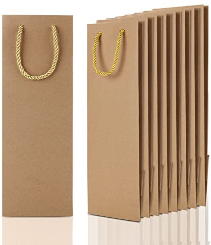 AKOLAFE 30 Pezzi Sacchetti Regalo Vino Carta Kraft Sacchetto Bottiglia Vino di Vino Imballaggio Buste Vino con Manici Vino Borse Bottiglie di Vino per Natale, Matrimonio, Festa, Compleanno (Marrone)