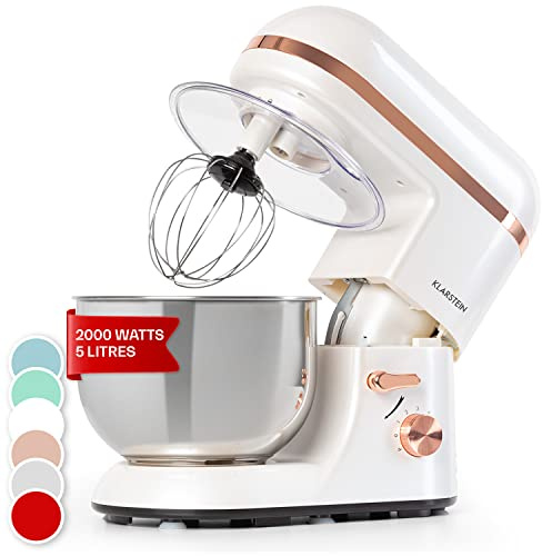 Klarstein Stand Mixer, 5L Food Mixer for Baking with Bowl, 2000W Cake w/Beater, Dough Hook, Whisk & Mixing Bowl, 6 Speed Planetary Rotation Kitchen Maker, Electric for Baking Bread Pastry