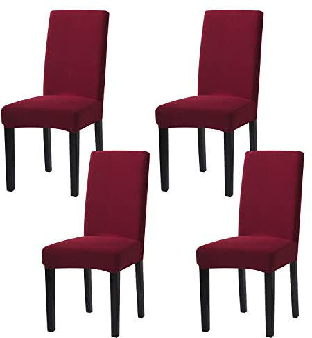 mafudoxi Stuhlhussen 4er Set, Stretch Abnehmbare Waschbar Stuhlbezug, Stretch Stuhlhusse mit Gummiband, für Hotel, Bankett, Restaurant, Haus, Party, Hochzeit(Red Wine, 4Stück)