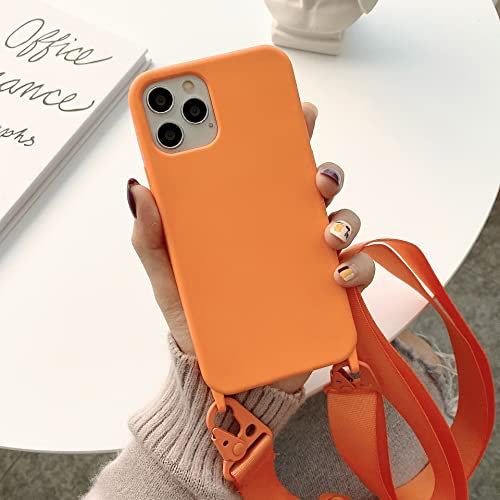 Bakicey Liquid Silikon Handykette Hülle für iPhone 13, Verstellbarer Halskette Silikon Handyhülle mit Stylische Band Kordel zum Umhängen Schutzhülle Case Cover für iPhone 13, Orange