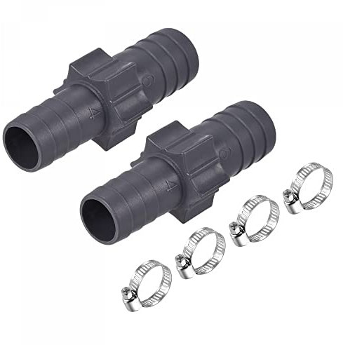 sourcing map Barb Hose Fitting 20mm to 17mm Straight Coupler Quick Connector Adapter with 16-25mm Adjustable Clamps for Water Fuel Air Oil Gas, 2 Set