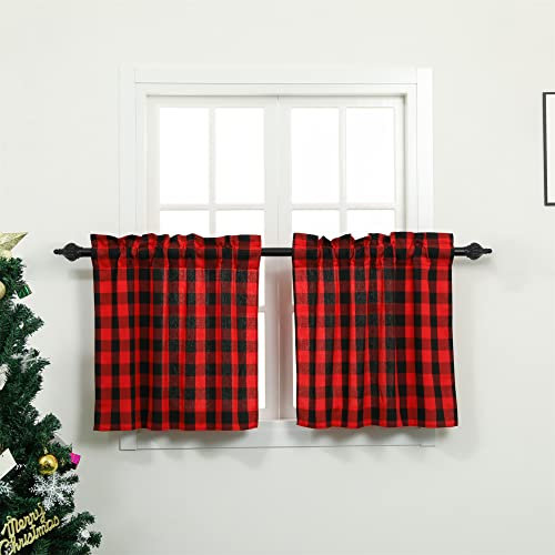 Moslovstar Buffalo Plaid Etagenvorhänge, Bauernhaus, Landhausstil, Stangentasche, Gingham, Halbvorhänge für kleine Fenster, 68 cm x 61 cm, Rot/Schwarz, 2er-Set
