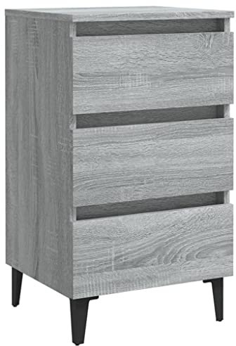 vidaXL Nachttisch mit Metallbeinen 3 Schubladen Nachtschrank Nachtkonsole Nachtkommode Schlafzimmer Schrank Kommode Grau Sonoma 40x35x69cm