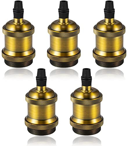 Vecys Vintage E27 Adaptateur Douille,Edison Suspension lampe,Solide Cuivre Céramique Douille pour Plafonds Bricolage Suspension Lampe(Laiton Antique,5pcs)