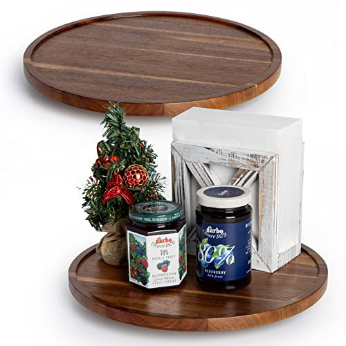 ANBOXIT Drehteller Organizer Lazy Susan, 30,5 cm Drehteller Akazie Holz, Drehteller Küche Gewürzregal, Drehbares Organizer für Gewürze (2 Stück)