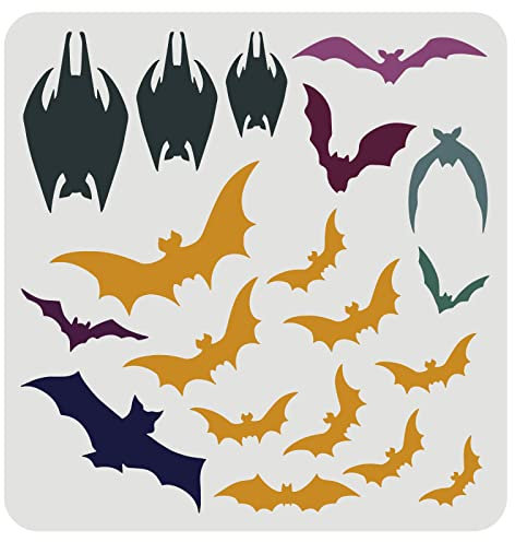 FINGERINSPIRE Halloween Chauves-Souris Pochoir 30X30cm Réutilisable Halloween Thème Dessin Pochoir Plastique Effrayant Chauves-Souris Motif Pochoir pour Peinture sur Mur, Toile, Carrelage, Meubles