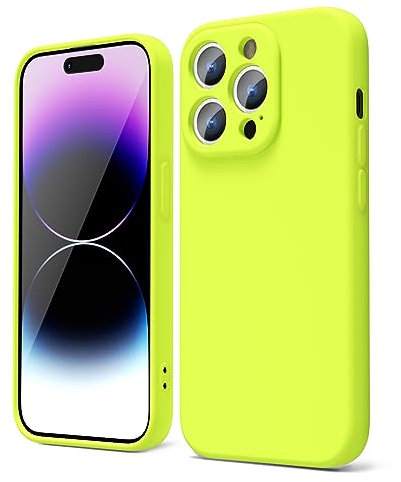 oakxco für iPhone 14 Pro Hülle Silikon Case mit Kameraschutz, Ultra Dünn Bunt Handyhülle Mädchen, Einfarbig Handy Hülle Slim Schutzhülle, Matt TPU Weich Gummi Glatt Silikonhülle Bumper, Neon Gelb