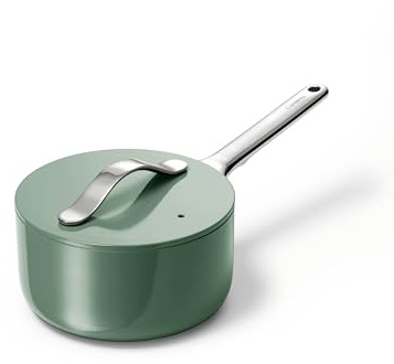 Caraway Nonstick Ceramic Sauce Pan with Lid (1.75 qt) - Non Toxic, PTFE & PFOA Free - Oven Safe & Compatible with All Stovetops (Gas, Electric & Induction) - Sage