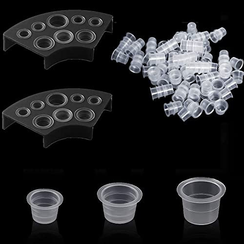 300 Stück Tattoo Farbkappen Cups mit 2 Cups Halterungen, Kunststoff Farbbehälter, Kleine Tinte Pigment Cups Ink Cups Einweg Tattoo Zubehör