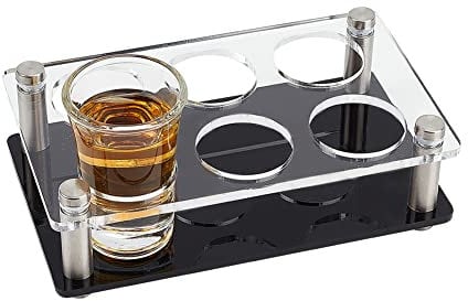AHANDMAKER Shot Glass Holder Tray, 6 Hole Acrylic Bar Tasting Serving Tray, Wine Shot Glasses Display, Whiskey Tequila Glass Cup Rack Organizer for Restaurant Club Bar Family Gathering Party