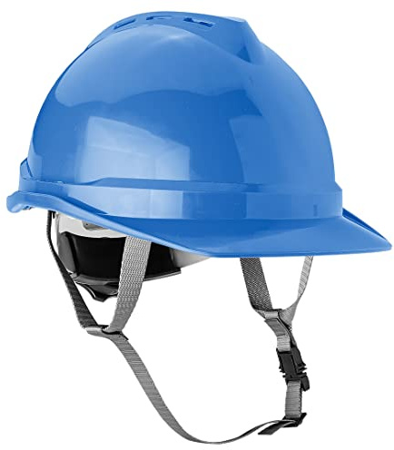 NEO TOOLS Industriehelm mit Kinnriemen, Verstellbarer Umfang 52-64cm, Material: ABS, 6-Punkt-Gurt, 4-Punkt-Kinnriemen, Temperaturbereich -30°C/+50°C (Blau)