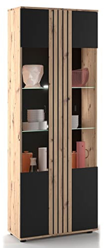 58 aufm Kessel Vitrine Jacklin 72x38x203 Glasvitrine Artisan Eiche/Schwarz 10198