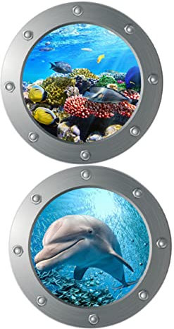 2 Stück Wandaufkleber Tieraufkleber Kinderaufkleber Ozeanaufkleber Für Kinder Schildkröten-Fensteraufkleber Meer Wandaufkleber 3D-Delfin-Poster -Dekoration