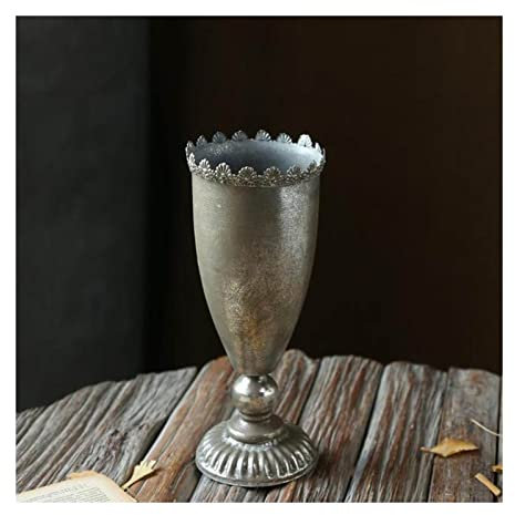Vase for Decor Golden Vintage Old Wrought Iron Vase Flower Silver European Flower Pot Goblet Classical Floral Ornaments Flower Vases (Color : B)