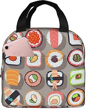 JAYWIS Viele Sushi-Lebensmittel-Druck-Lunch-Taschen für Frauen für die Arbeit, große Kapazität, Lunchbox-Behälter für Arbeit, Schule, Büro