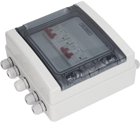 DC500V Solar-Trennschalter 2 In 2 Out Überspannungsschutz PV-Kombinationsbox IP65 Wasserdicht mit 32 A DC-Leistungsschalter und Überspannungsschutz für Zuhause, Isolator Schutzbox